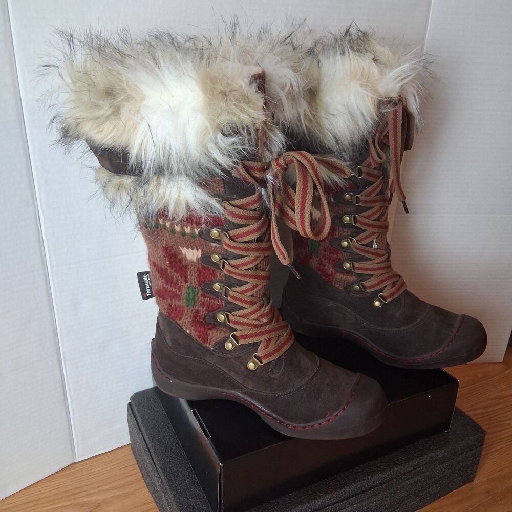 Muk Luks Mid Calf Fuzzy Boots Women's Size 6 Knit MukLuks Gwen Thinsulate Tall